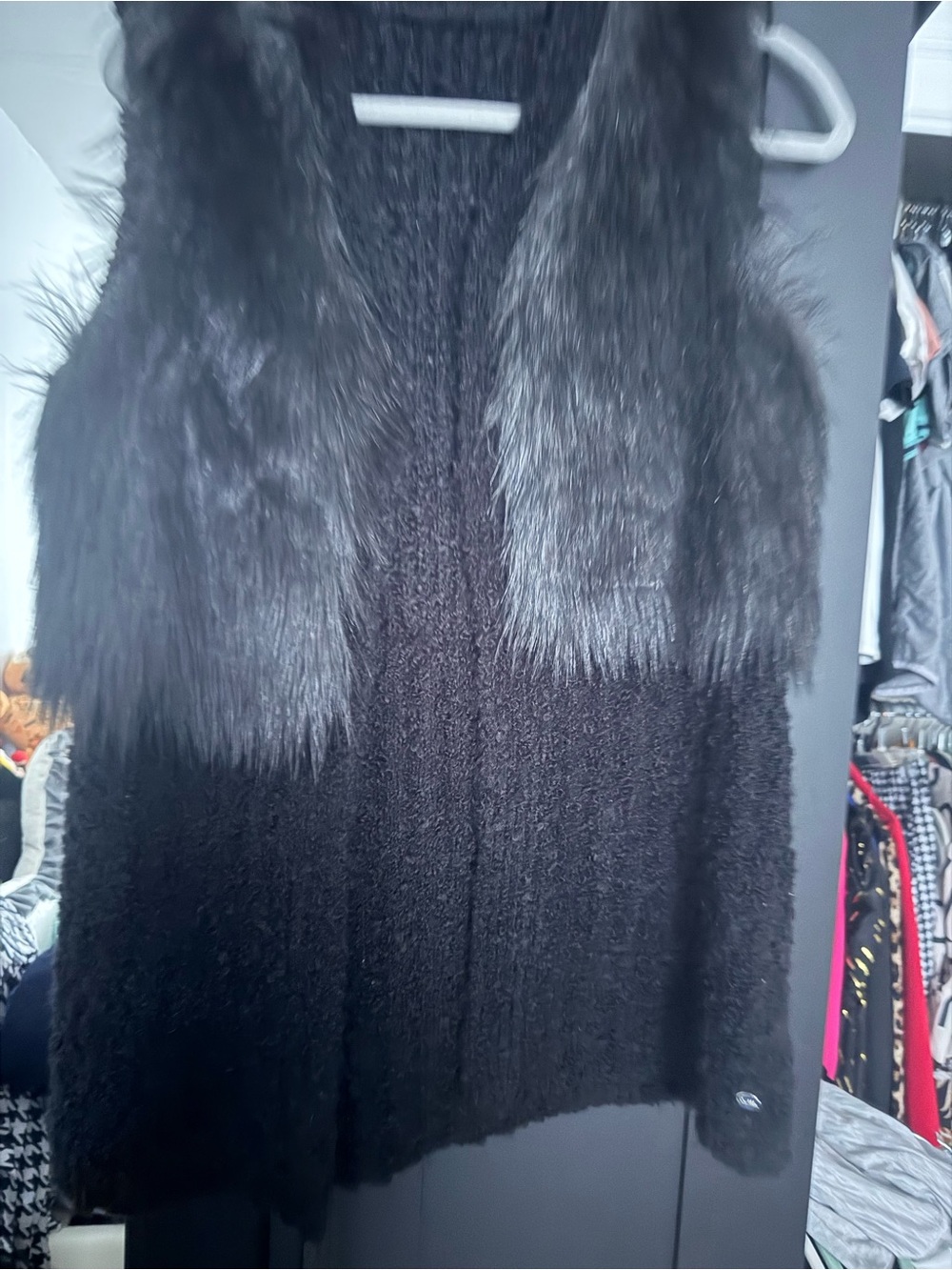 Guess Cream Faux Fur and Bouclé Vest